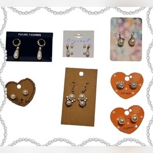 Assorted 7 Pairs Of Faux Pearl Earrings Bundle